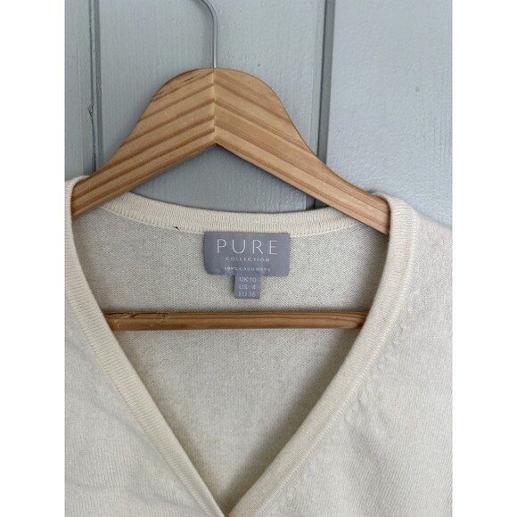 Pure Collection 100% Cashmere Cardigan Sweater 4 Short Sleeve Ivory Gathered - Picture 2 of 4